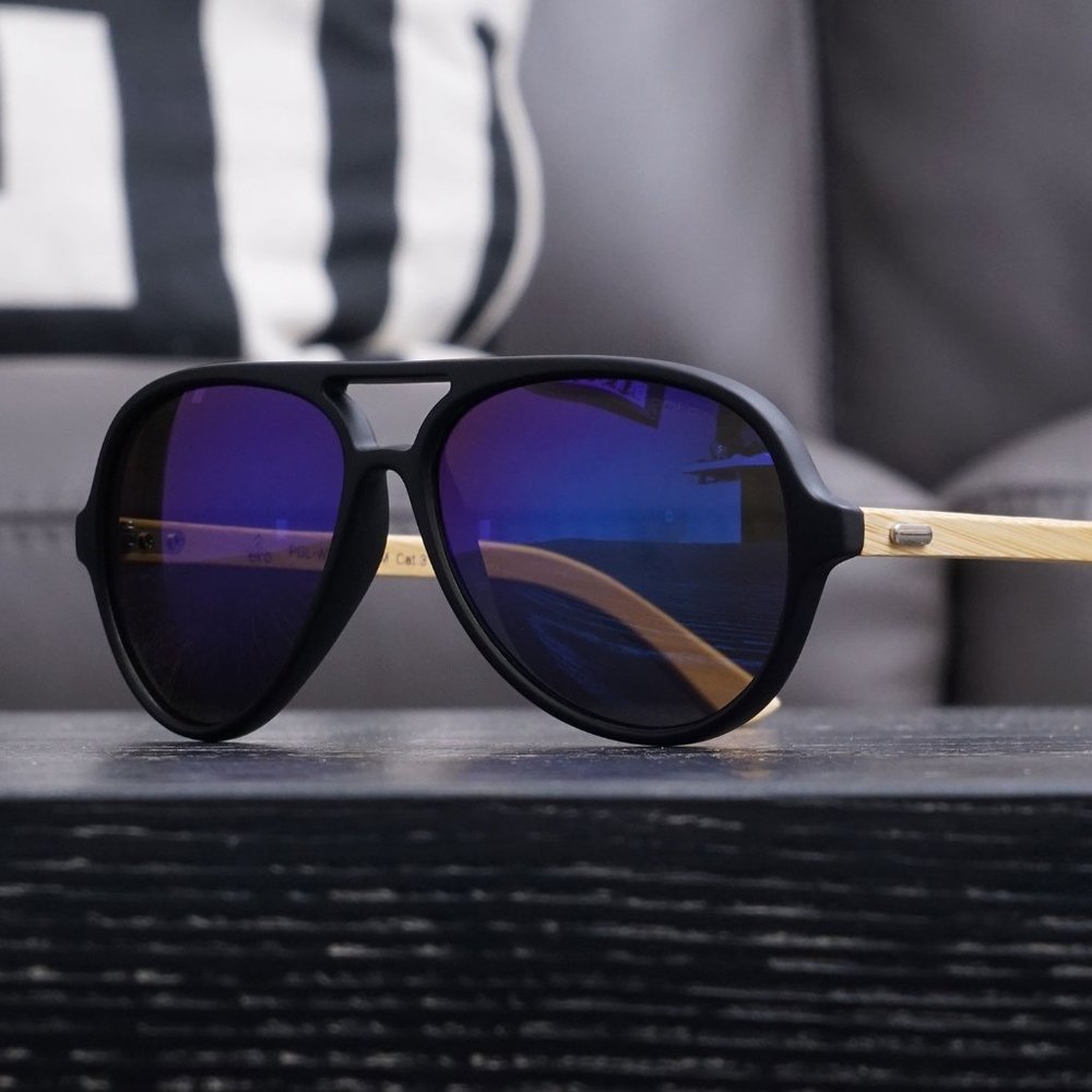 Polarized Bamboo Wood Aviator Mirrored Sunglasses